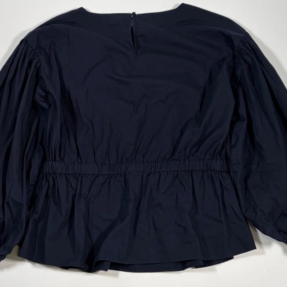 Banana Republic Navy Blue Puff Sleeve Peplum Blouse Minimalist Old Money Top M